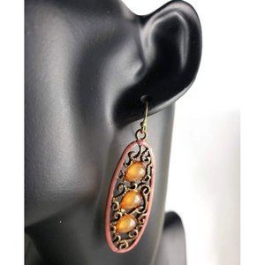 Laura Ashley Women's Long oval three stone red gold drop/dangling earrin…